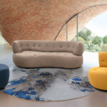 Yellow Chaise Sectional Fabric 3 Seater Curved Living Room Sofa