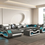 U-Shaped Living Room Furniture Selling High Quality LED Adjustable Combination Leather Sofa