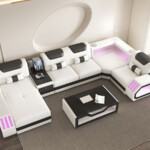 U-Shaped Living Room Furniture Selling High Quality LED Adjustable Combination Leather Sofa