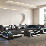 U-Shaped Living Room Furniture Selling High Quality LED Adjustable Combination Leather Sofa
