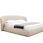 Luxury Upholstered Platform Beige Velvet Tufted King Size Bed
