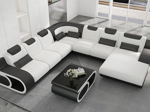 U Shaped Genuine Leather Sectional Sofa White Black Lots of Colors Living Room Furniture